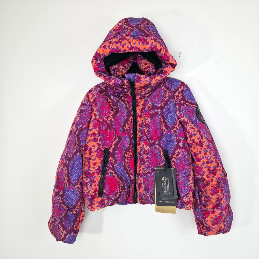 Goldbergh Lucinda Ski Jacket Pink Purple Snake Animal Print Down Coat Sz 4 - Picture 2 of 15